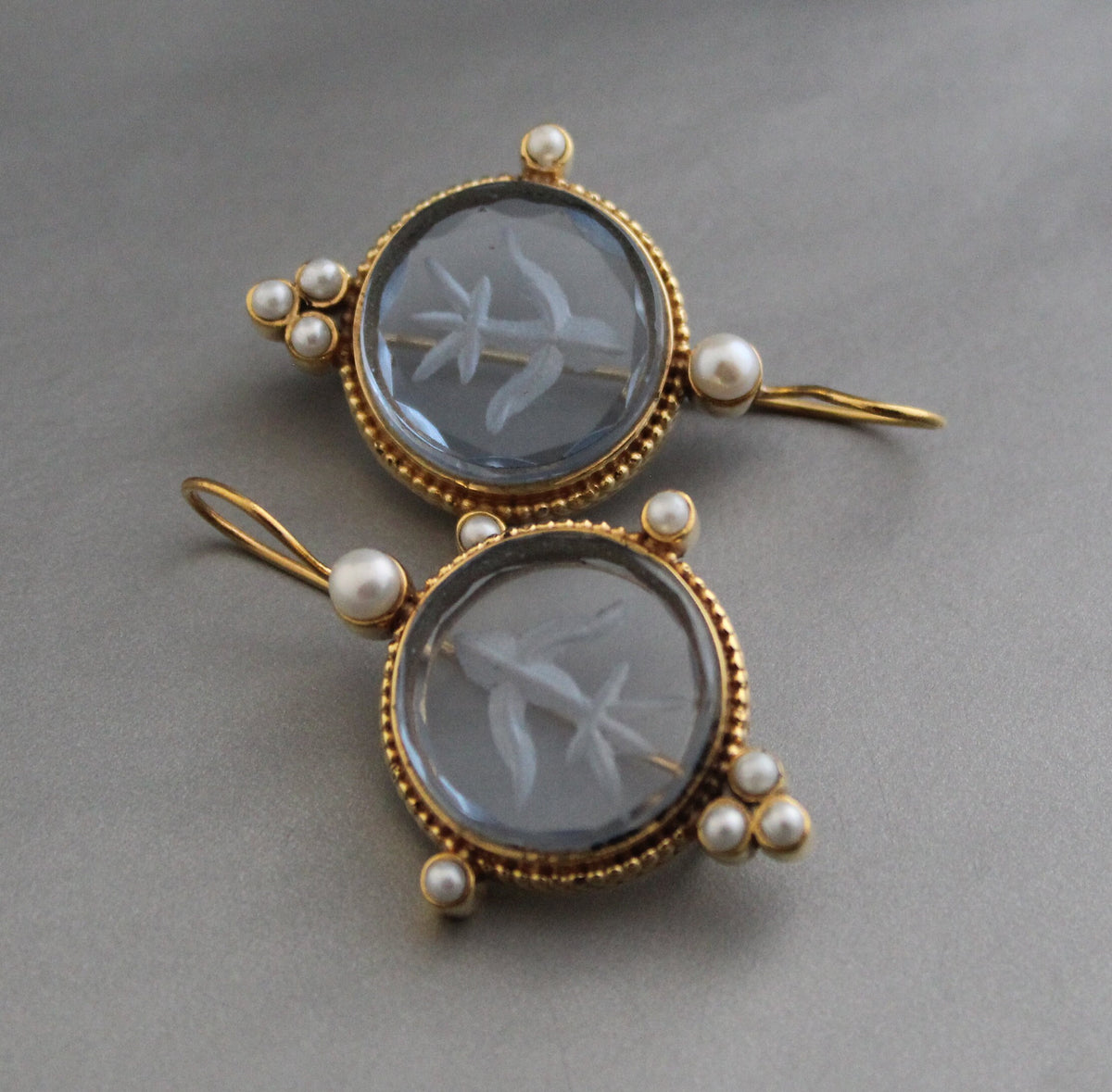 Blue Intaglio Statement Earrings, Vintage Bridal Style