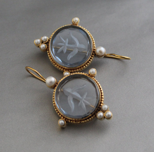 Blue Intaglio Statement Earrings, Vintage Bridal Style