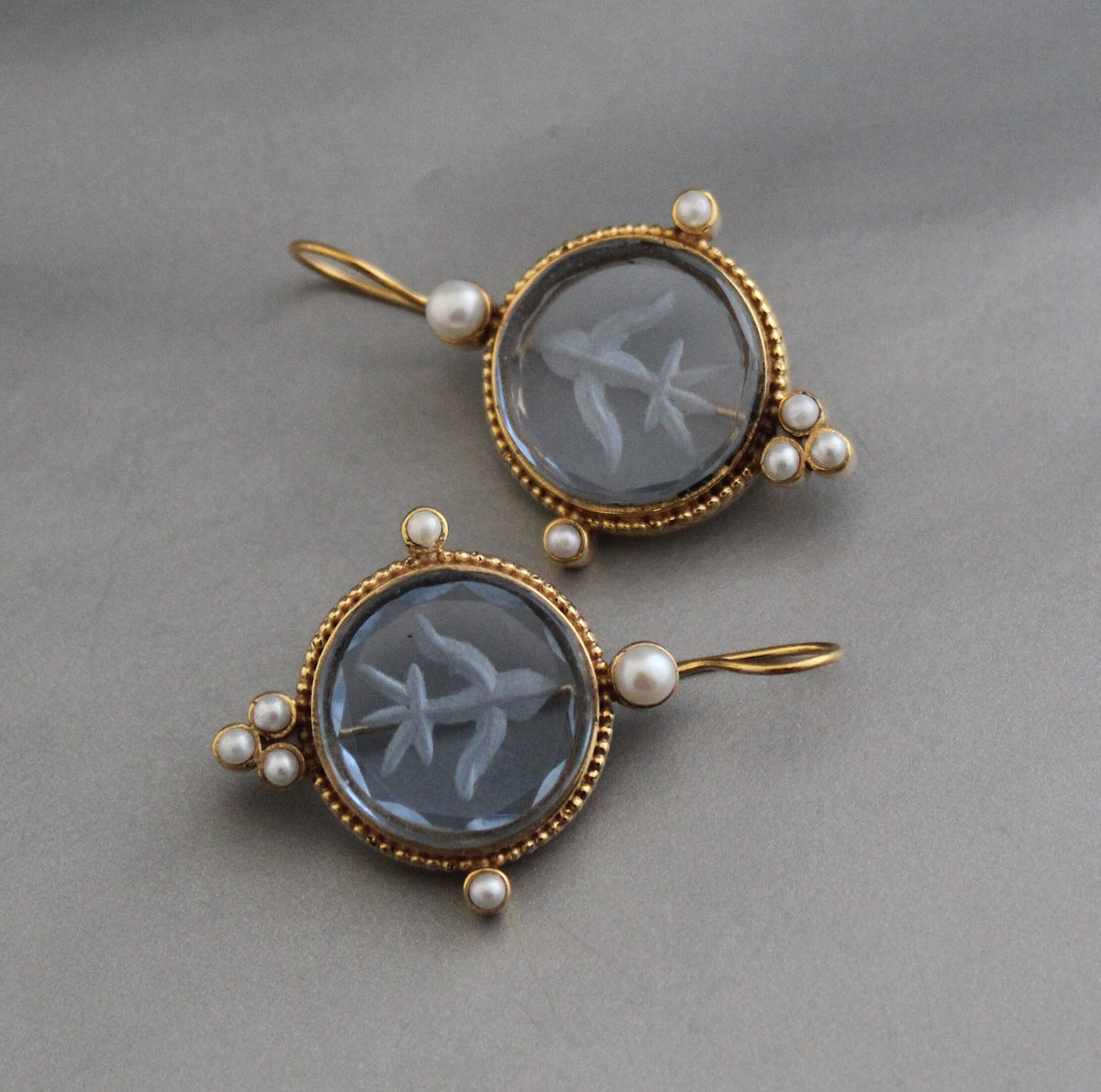 Blue Intaglio Statement Earrings, Vintage Bridal Style, photo 8