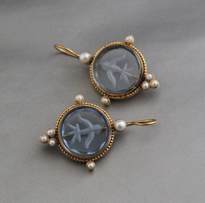 Blue Intaglio Statement Earrings, Vintage Bridal Style, photo 8