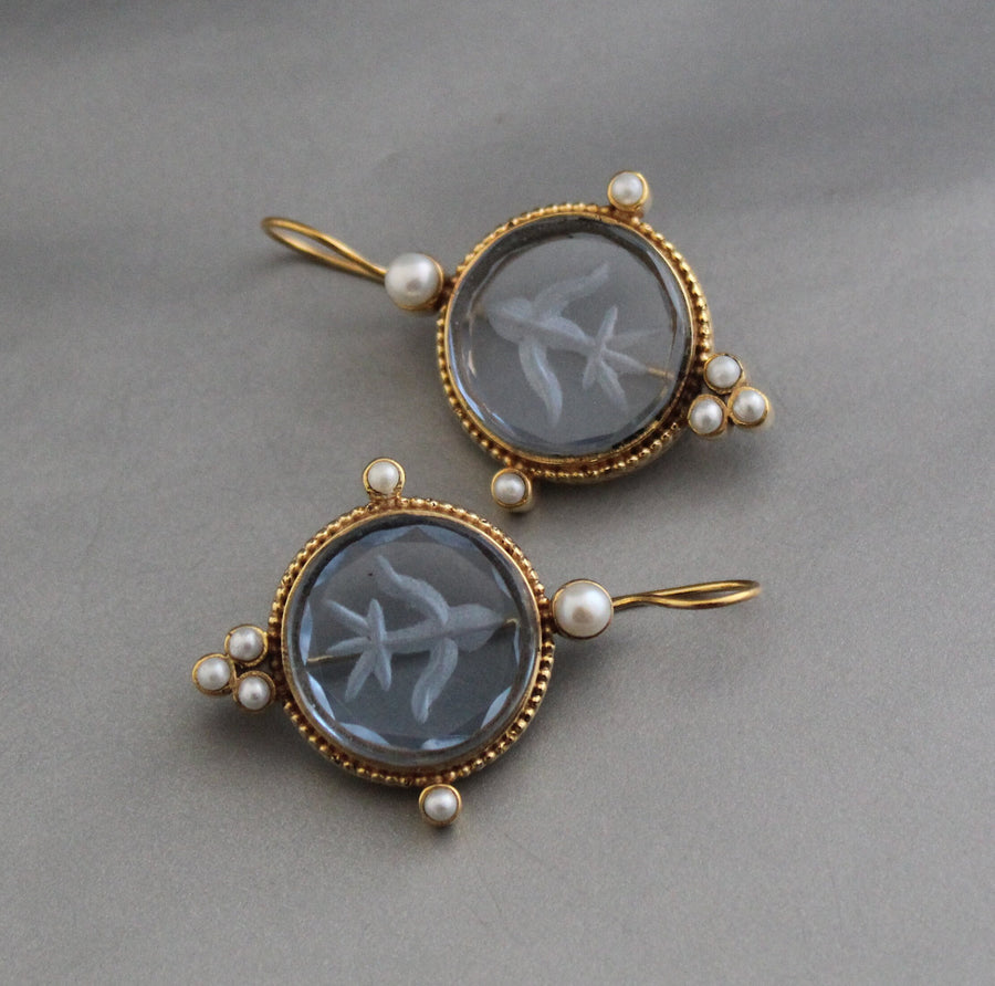 Blue Intaglio Statement Earrings, Vintage Bridal Style, photo 8