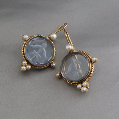 Blue Intaglio Statement Earrings, Vintage Bridal Style, photo 5