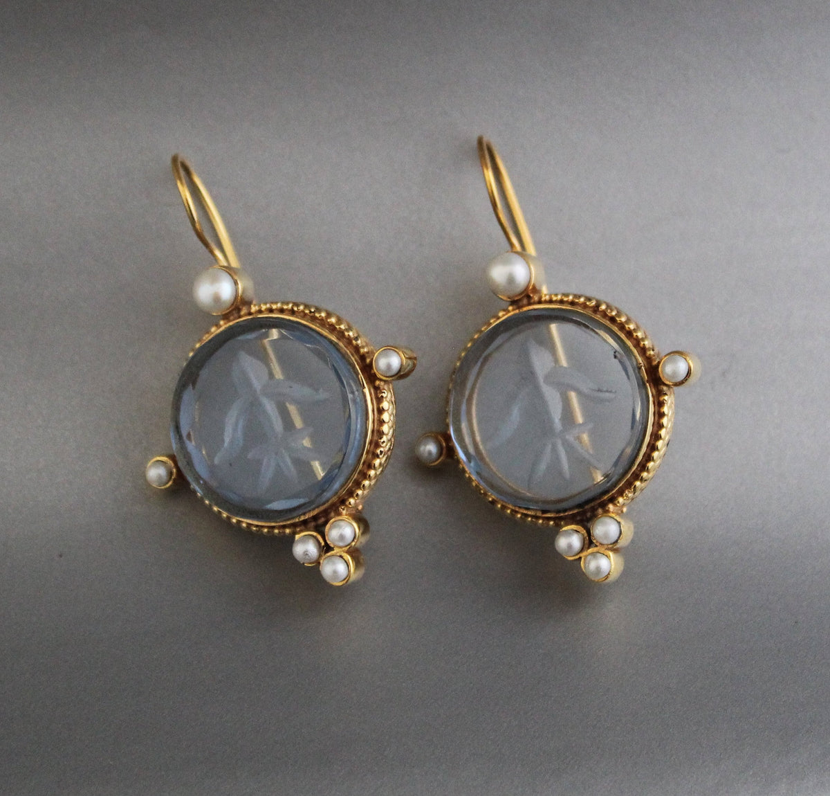 Blue Intaglio Statement Earrings, Vintage Bridal Style, photo 6