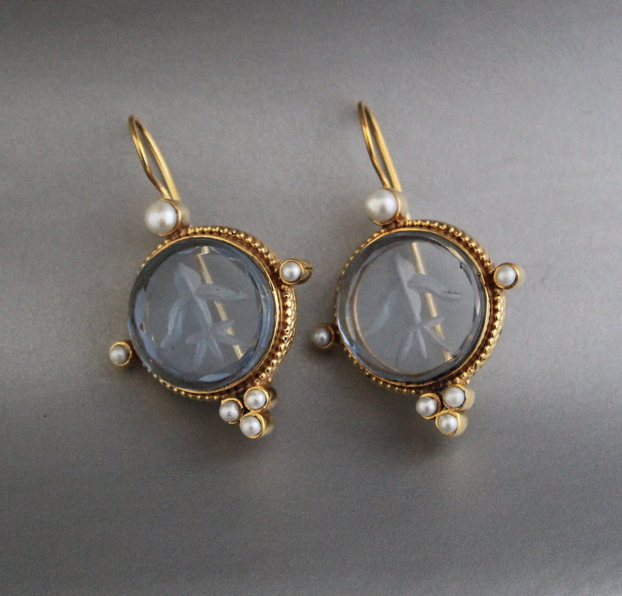 Blue Intaglio Statement Earrings, Vintage Bridal Style, photo 6