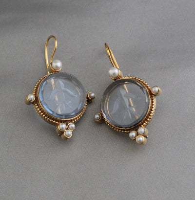 Blue Intaglio Statement Earrings, Vintage Bridal Style, photo 4