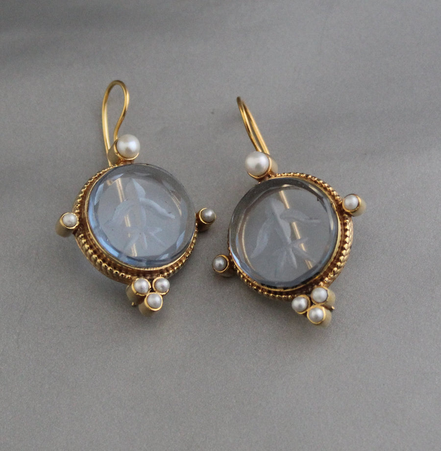 Blue Intaglio Statement Earrings, Vintage Bridal Style, photo 4