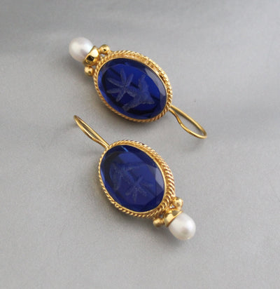 Intaglio Drop Earrings, Vintage Statement Style, 14K Gold Vermeil, photo 9