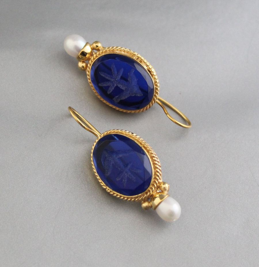 Intaglio Drop Earrings, Vintage Statement Style, 14K Gold Vermeil, photo 9