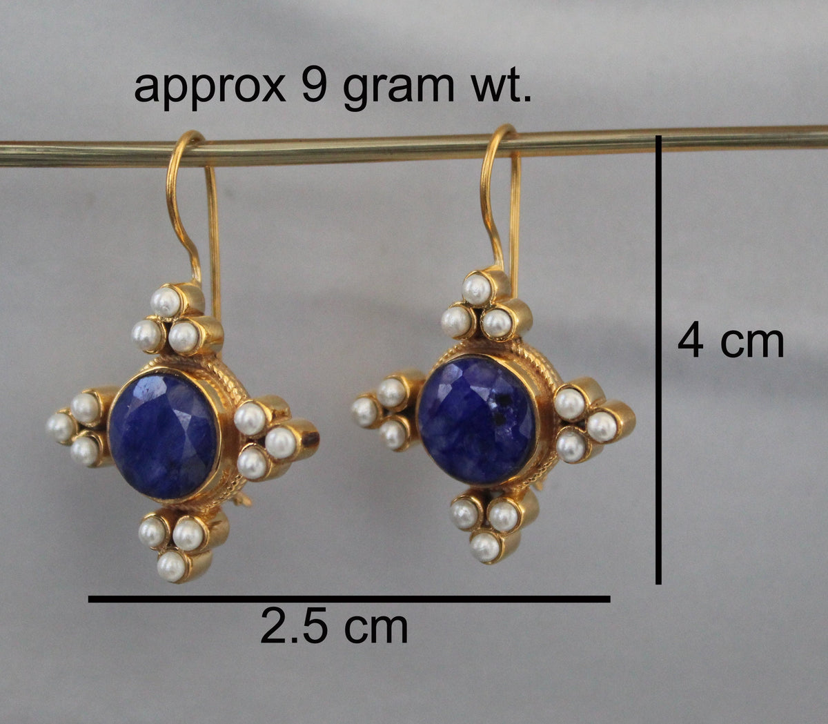 Sapphire and Pearl Earrings, Art Deco Style, 18K Gold Vermeil, photo 3
