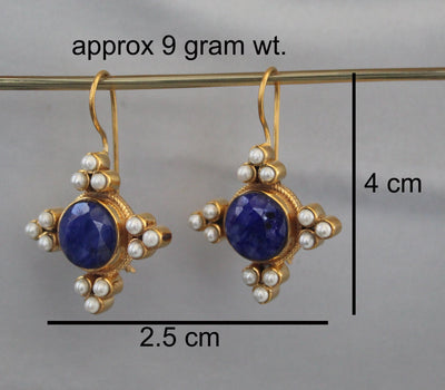 Sapphire and Pearl Earrings, Art Deco Style, 18K Gold Vermeil, photo 3