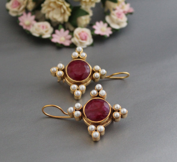 Ruby and Pearl Earrings, Art Deco Bridal Style, photo 2