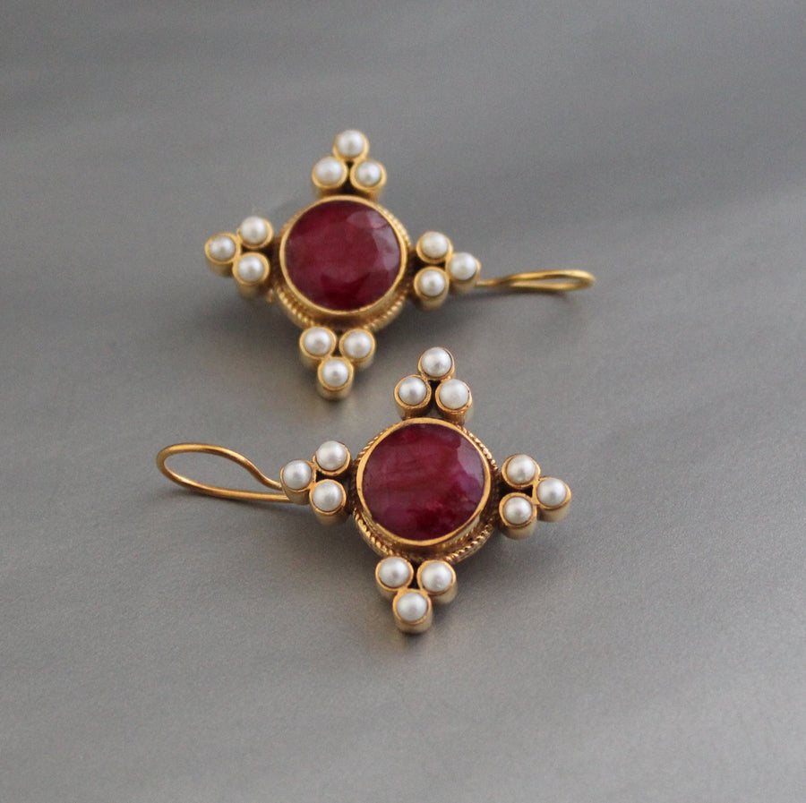 Ruby and Pearl Earrings, Art Deco Bridal Style, photo 7