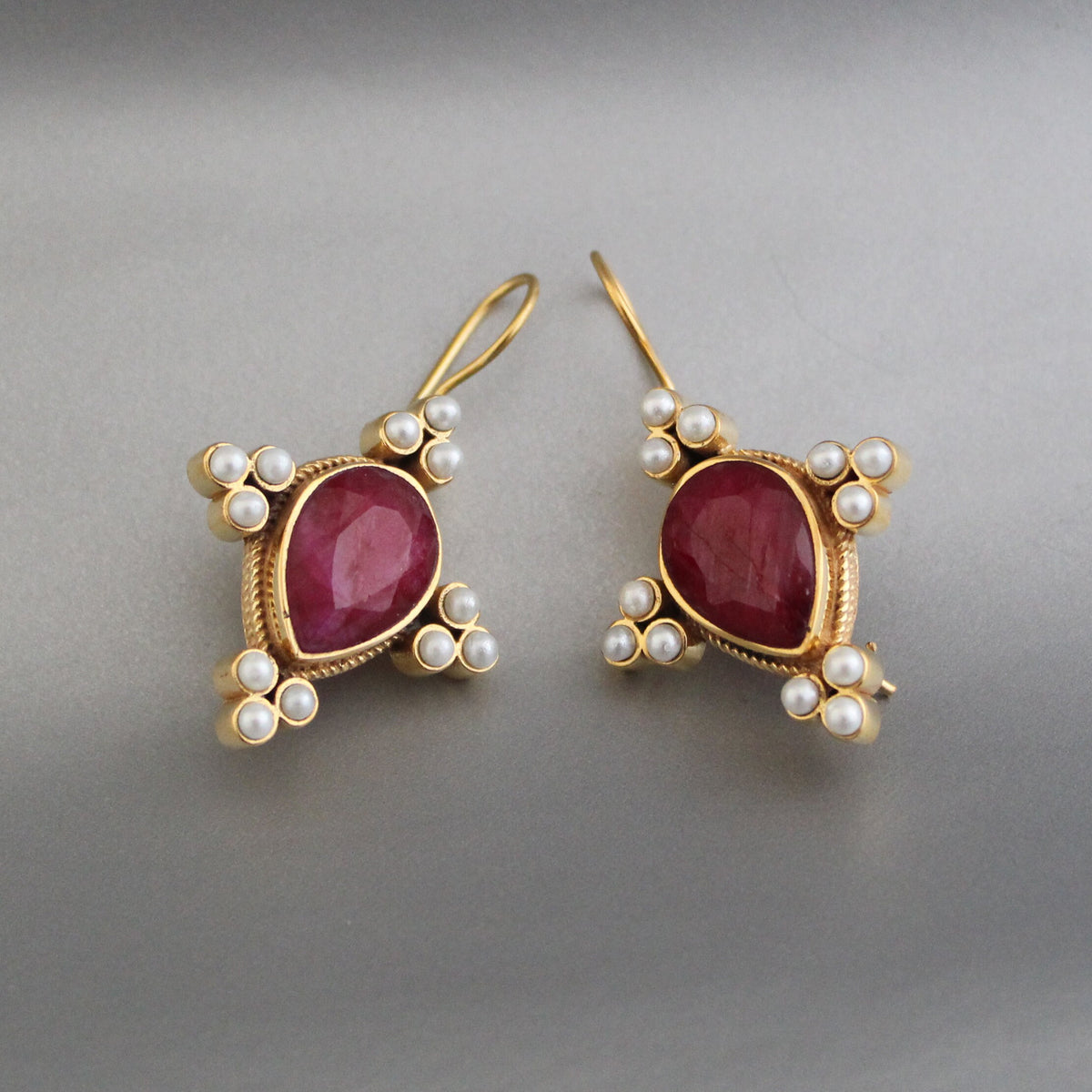 Ruby Earrings, Art Deco Style, Gold, photo 6