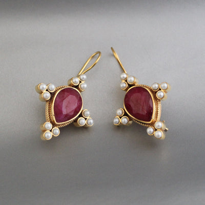 Ruby Earrings, Art Deco Style, Gold, photo 6