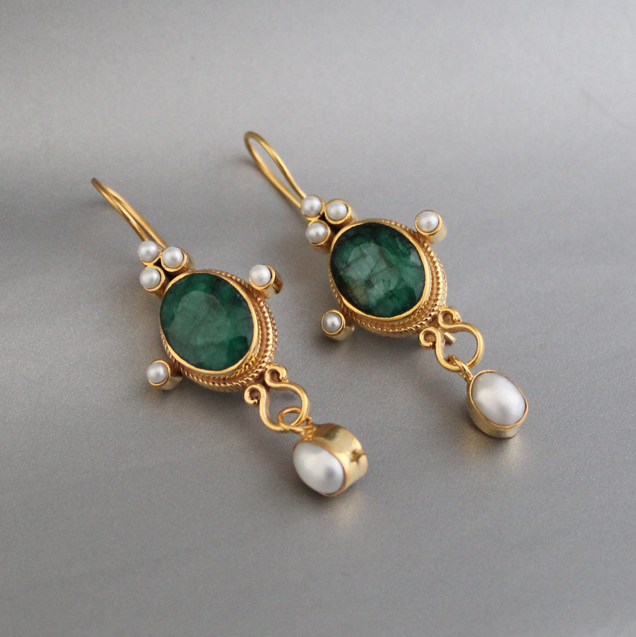 Emerald and Pearl Earrings, Art Nouveau Style, 18K Gold, photo 4