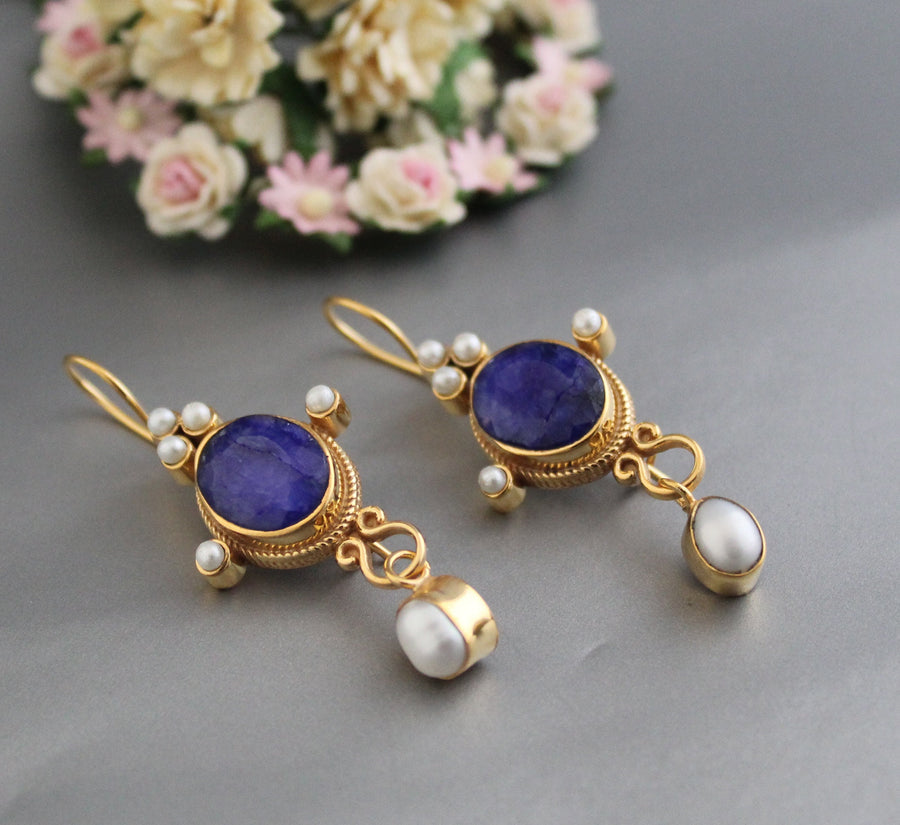 Sapphire Earrings, Art Nouveau Style, Gold, photo 5
