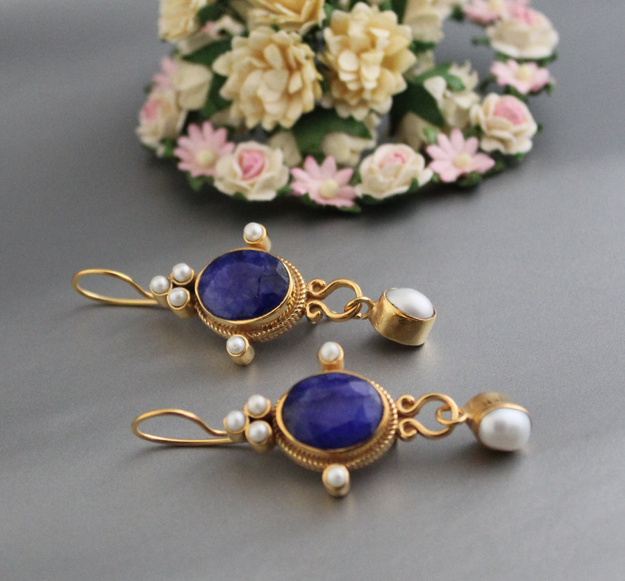 Sapphire Earrings, Art Nouveau Style, Gold, photo 8