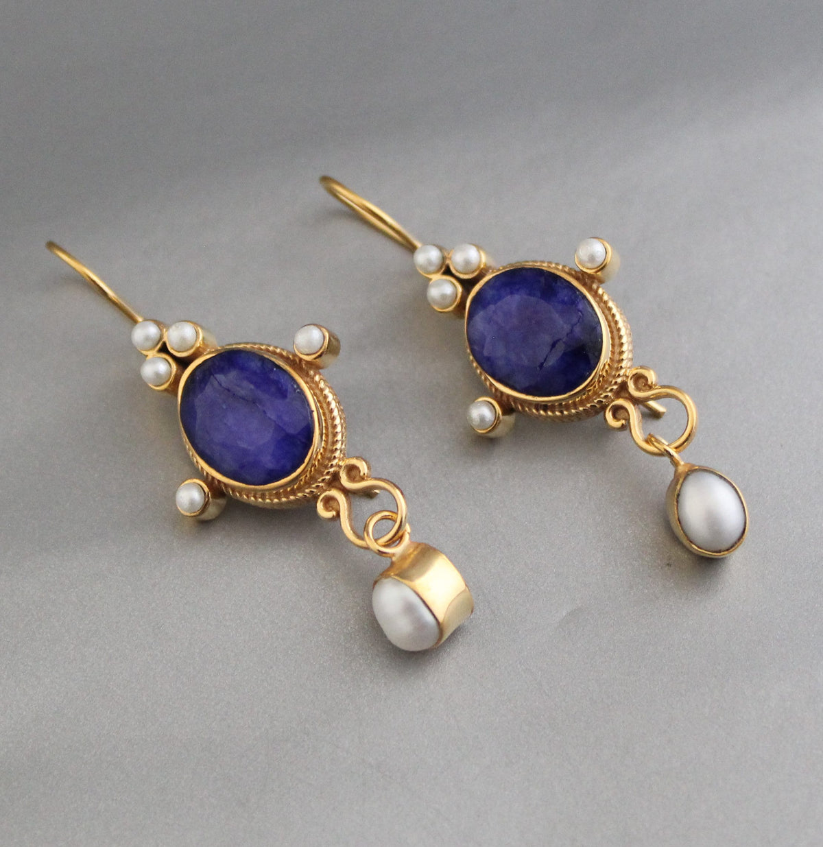 Sapphire Earrings, Art Nouveau Style, Gold, photo 6