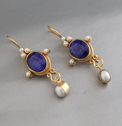 Sapphire Earrings, Art Nouveau Style, Gold, photo 6