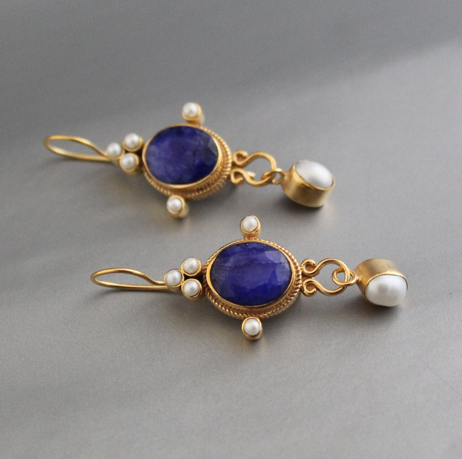Sapphire Earrings, Art Nouveau Style, Gold, photo 10