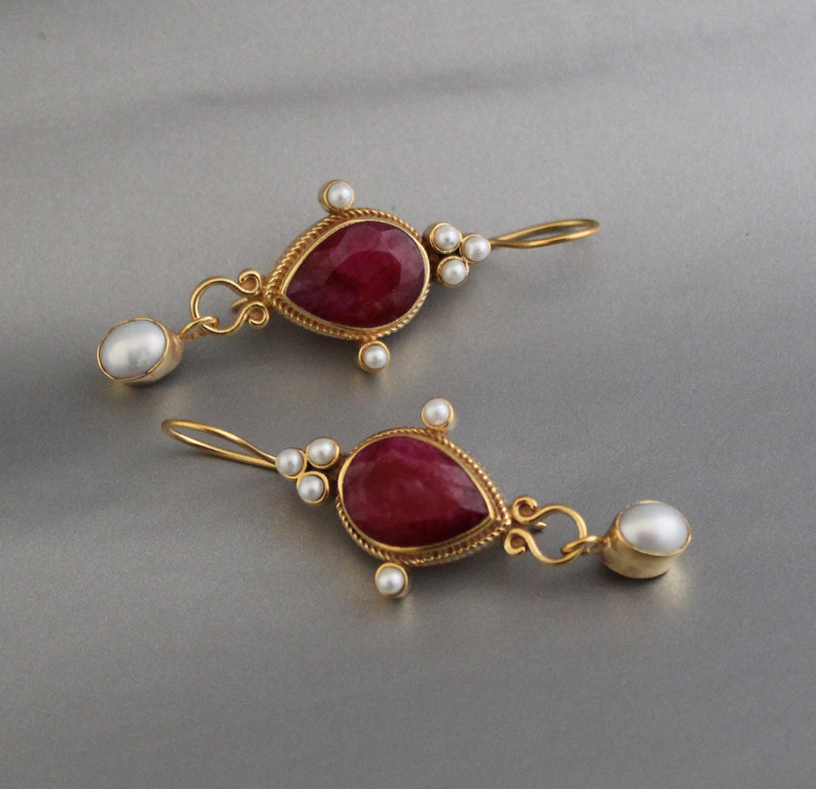 Ruby Earrings, Edwardian Style, Gold, photo 11