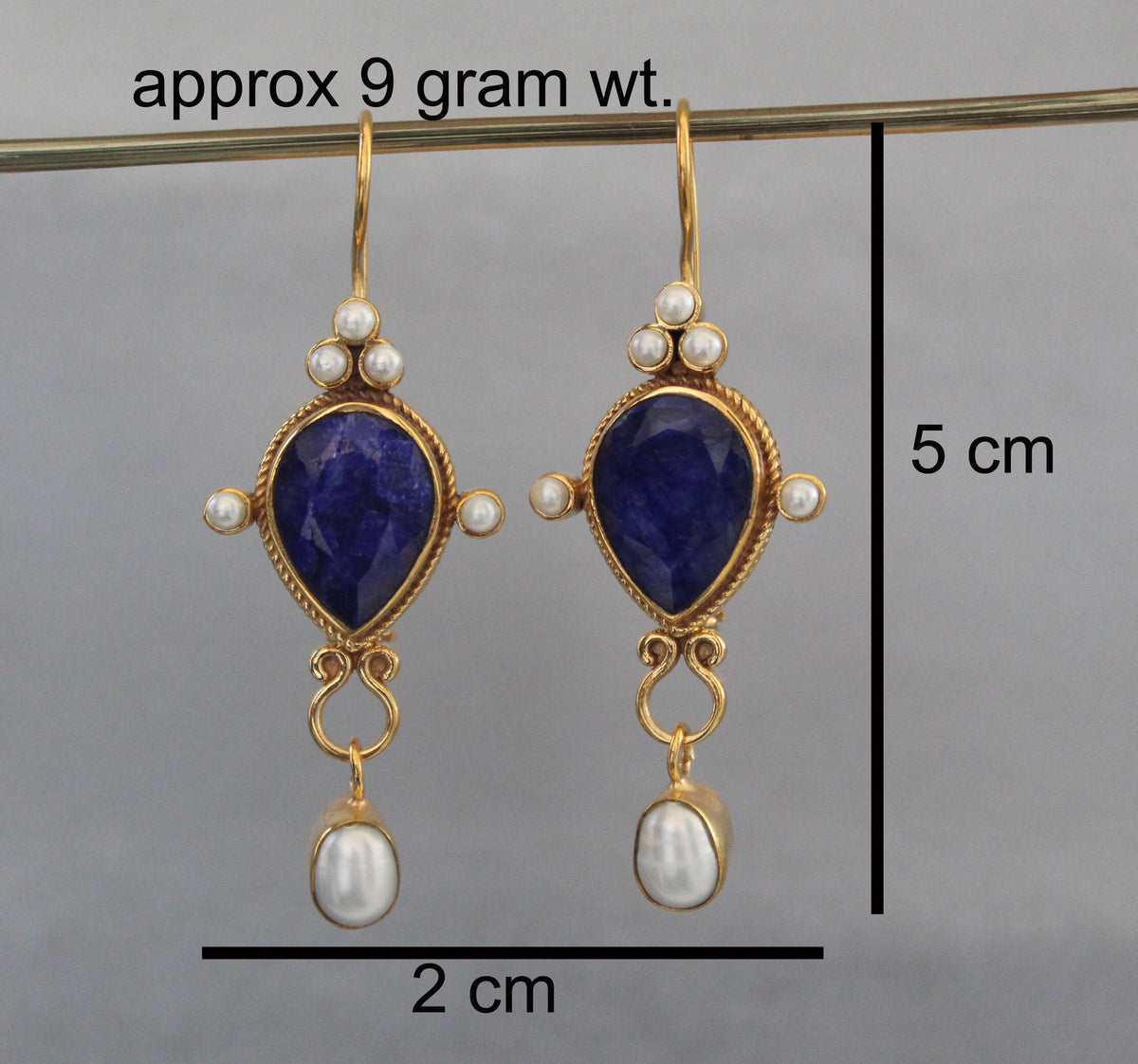Sapphire Intaglio Earrings, Pear Cut, Victorian Style, 18K Gold Vermeil, photo 3