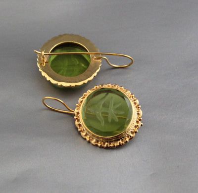 Green Intaglio Earrings, Vintage Style, 18K Gold, photo 2