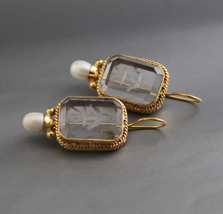Intaglio Crystal Earrings, Victorian Style, Dainty Gold, photo 6