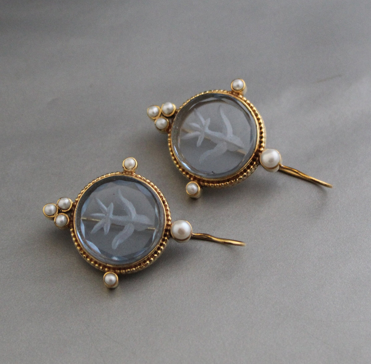 Blue Intaglio Statement Earrings, Vintage Bridal Style, photo 2