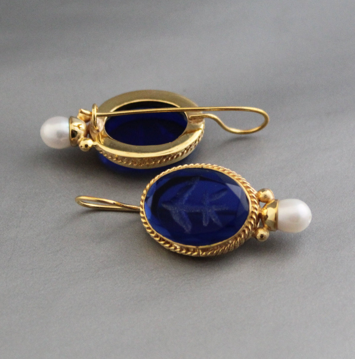 Intaglio Drop Earrings, Vintage Statement Style, 14K Gold Vermeil