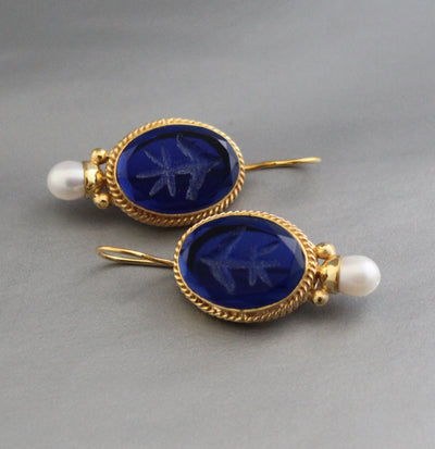Intaglio Drop Earrings, Vintage Statement Style, 14K Gold Vermeil, photo 2