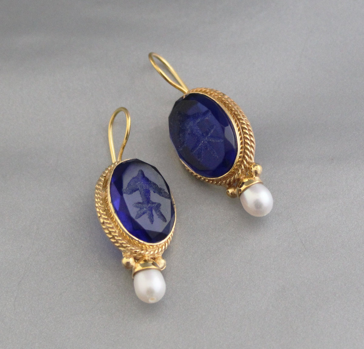 Intaglio Drop Earrings, Vintage Statement Style, 14K Gold Vermeil, photo 4