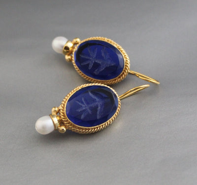 Intaglio Drop Earrings, Vintage Statement Style, 14K Gold Vermeil, photo 6