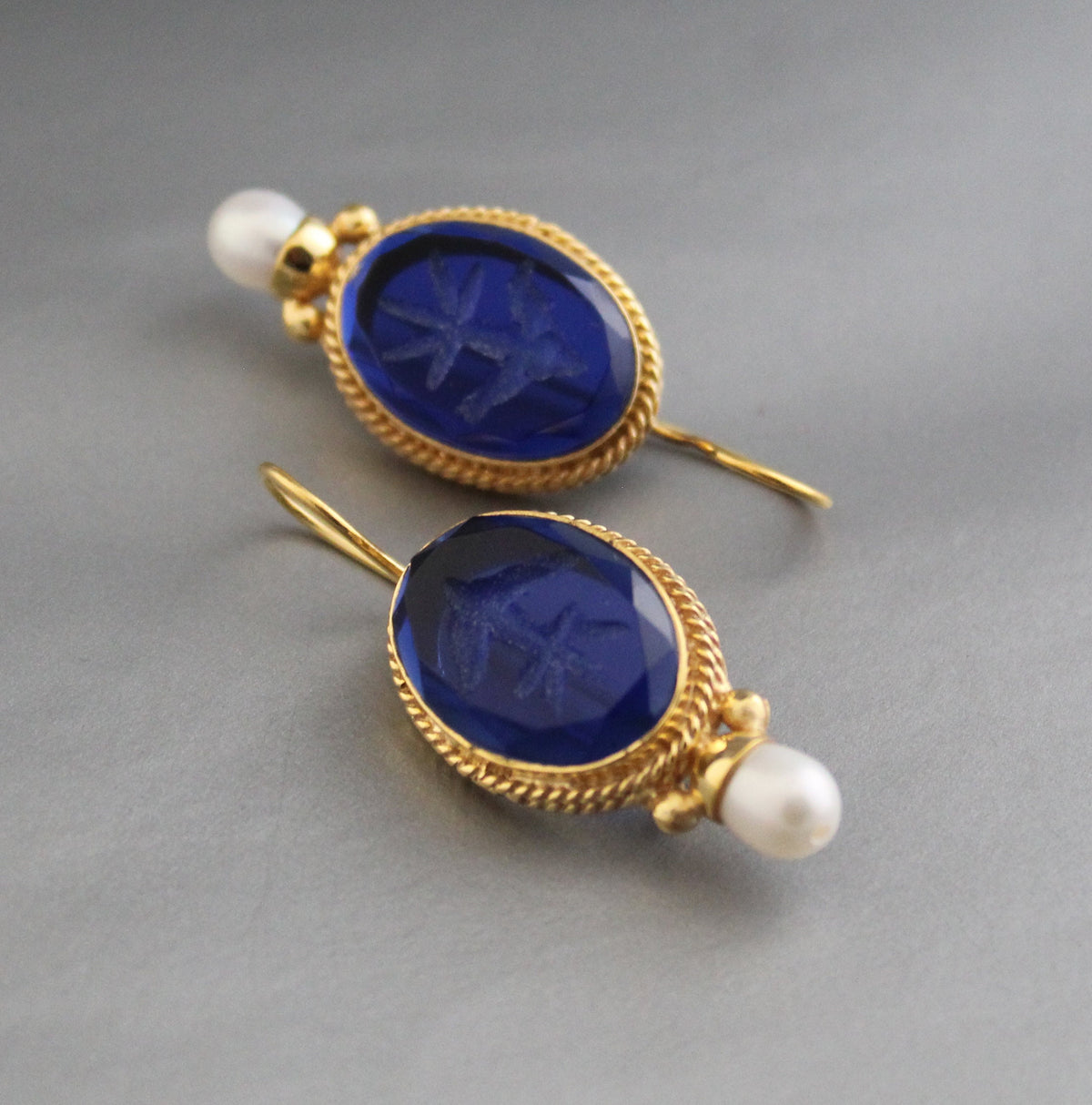 Intaglio Drop Earrings, Vintage Statement Style, 14K Gold Vermeil, photo 8