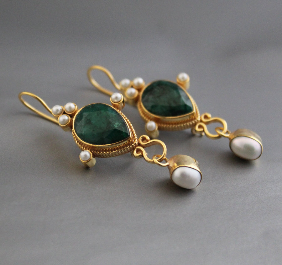 Emerald Earrings, Edwardian Style, Gold, photo 2