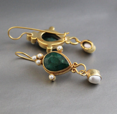 Emerald Earrings, Edwardian Style, Gold, photo 5
