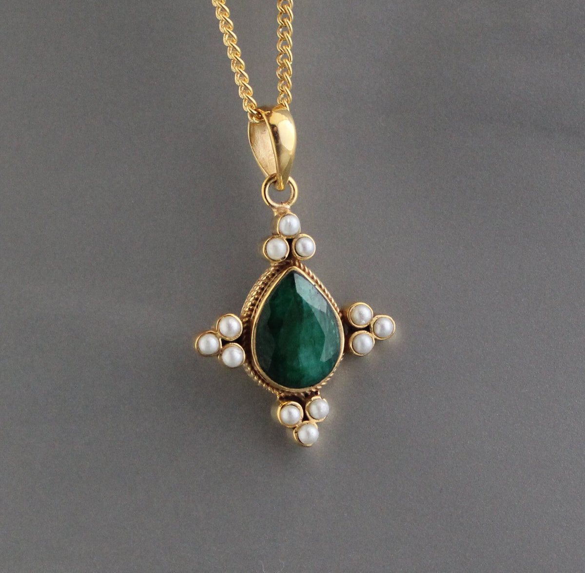Emerald and Pearl Necklace, Antique Victorian Gold Pendant, photo 6