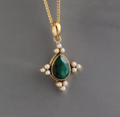 Emerald and Pearl Necklace, Antique Victorian Gold Pendant, photo 6