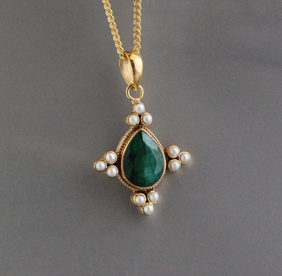 Emerald and Pearl Necklace, Antique Victorian Gold Pendant, photo 6
