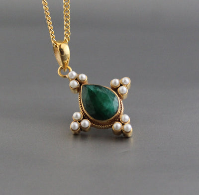 Emerald and Pearl Necklace, Antique Victorian Gold Pendant, photo 7