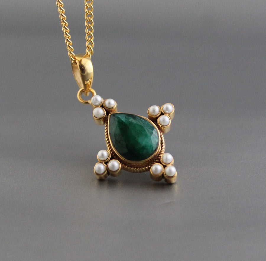 Emerald and Pearl Necklace, Antique Victorian Gold Pendant, photo 7