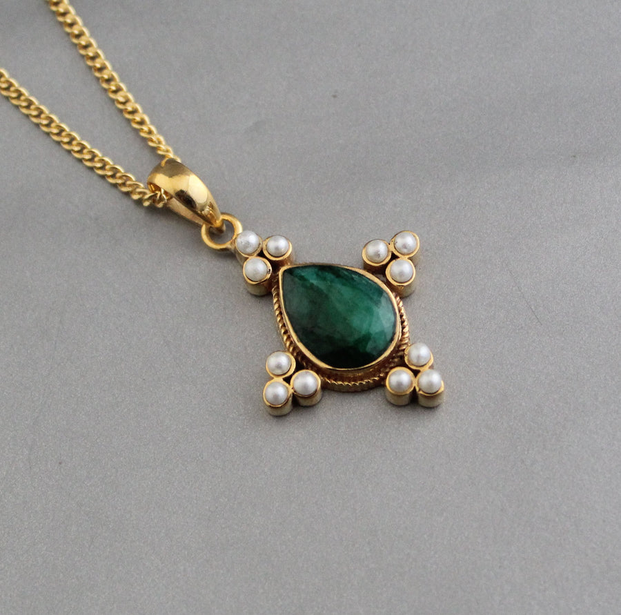 Emerald and Pearl Necklace, Antique Victorian Gold Pendant, photo 3