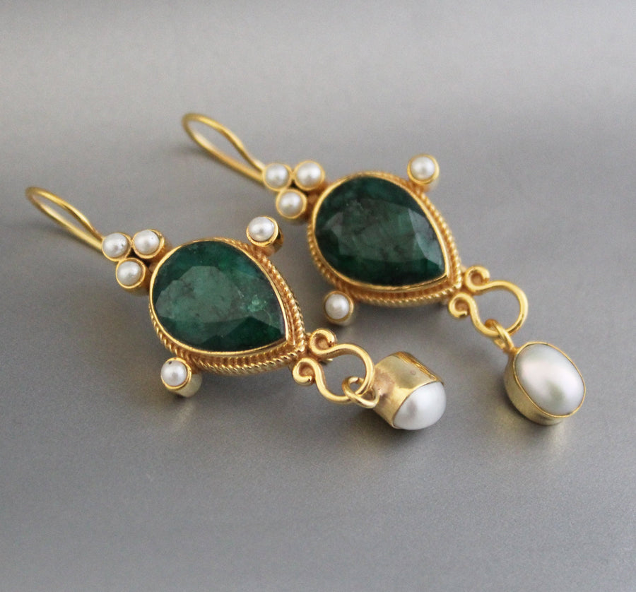 Emerald Earrings, Edwardian Style, Gold, photo 10