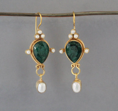 Emerald Earrings, Edwardian Style, Gold, photo 6