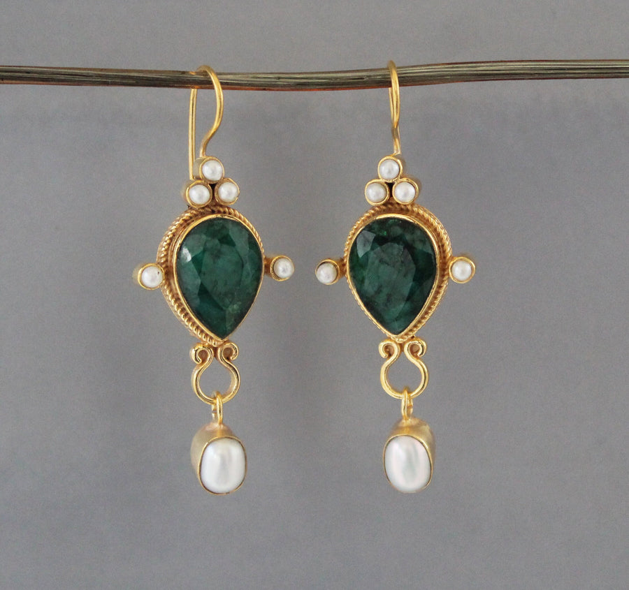 Emerald Earrings, Edwardian Style, Gold, photo 6