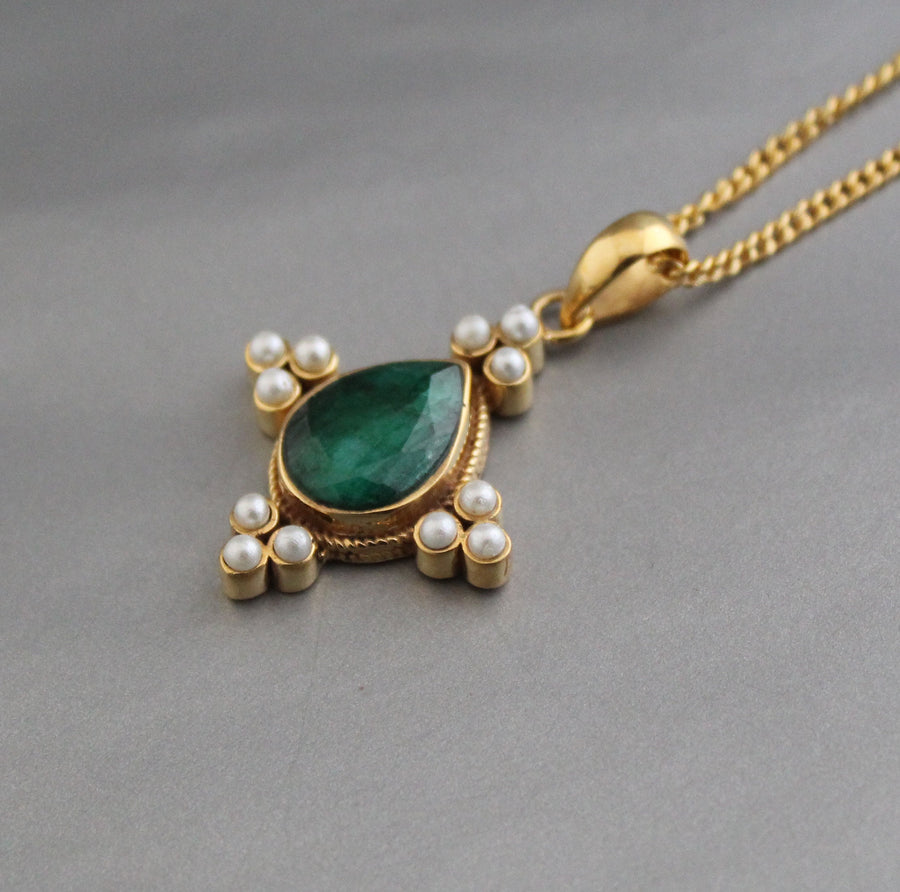 Emerald and Pearl Necklace, Antique Victorian Gold Pendant, photo 2