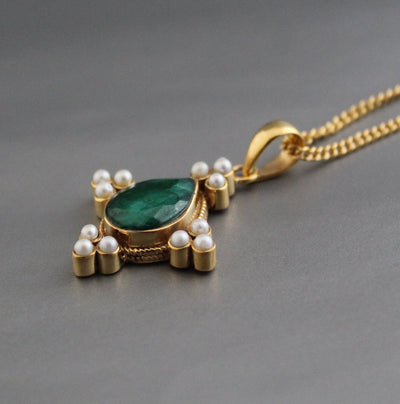 Emerald and Pearl Necklace, Antique Victorian Gold Pendant, photo 5