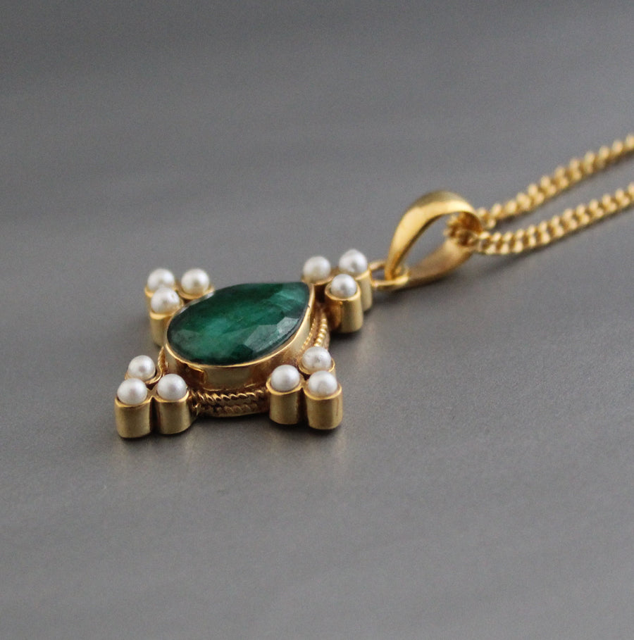 Emerald and Pearl Necklace, Antique Victorian Gold Pendant, photo 5