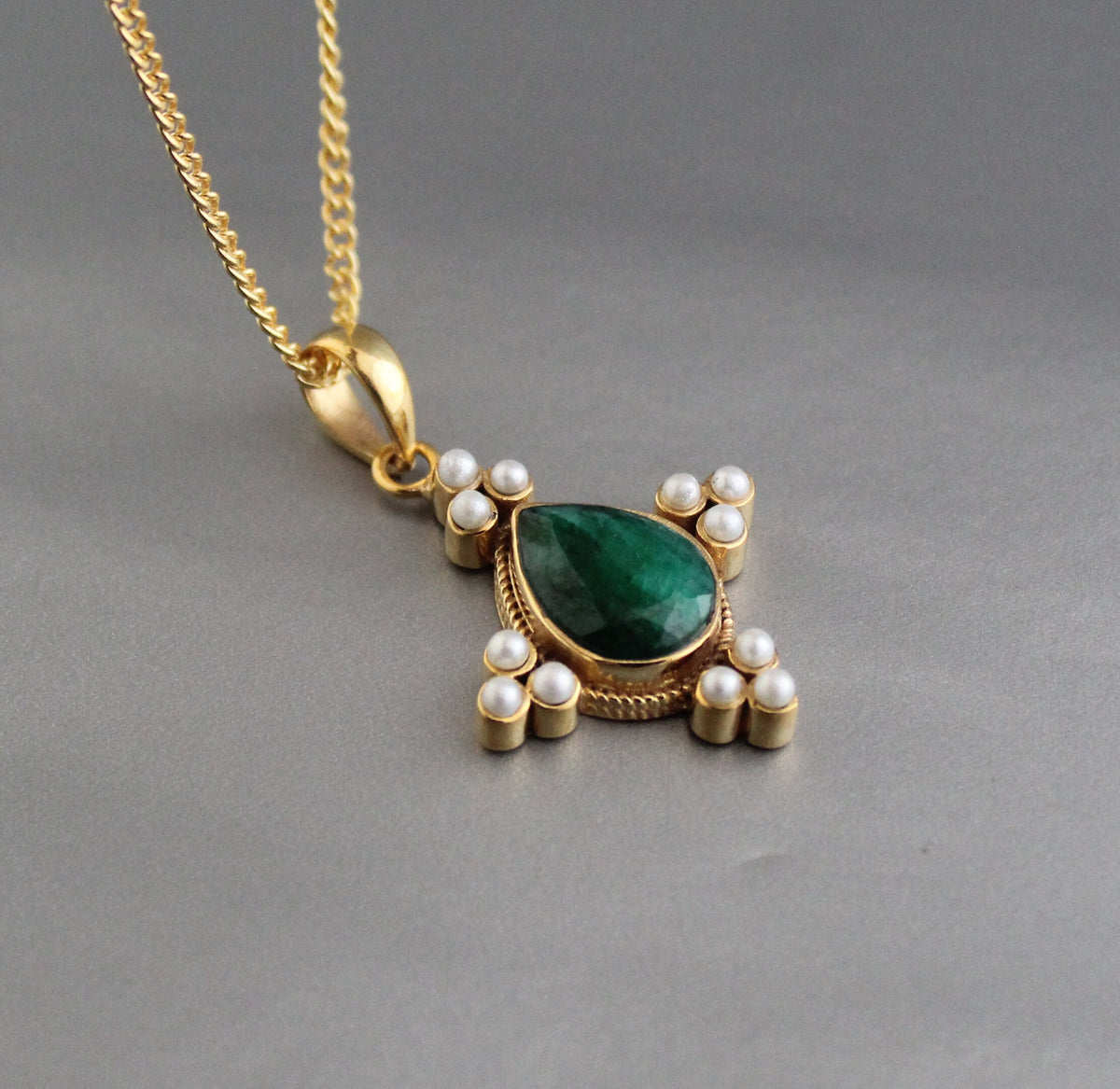Emerald and Pearl Necklace, Antique Victorian Gold Pendant, photo 8