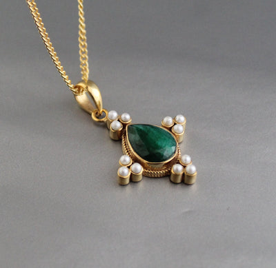 Emerald and Pearl Necklace, Antique Victorian Gold Pendant, photo 8